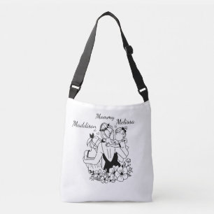 Mother And Daughters Line Art With Names Crossbody Bag
