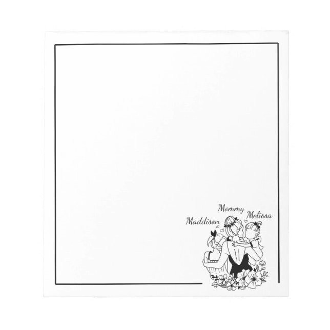 Mother And Daughters Line Art With Names Notepad (Front)