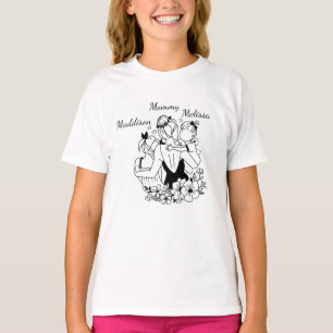 Mother And Daughters Line Art With Names T-Shirt