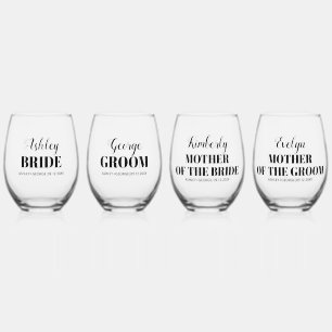 Mother and father of the bride and groom wedding stemless wine glass
