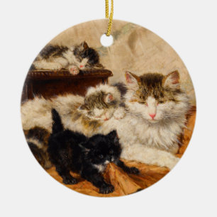 Mother and Her Kittens Ceramic Ornament