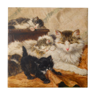 Mother and Her Kittens Ceramic Tile