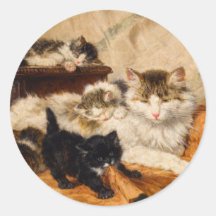 Mother and Her Kittens Classic Round Sticker