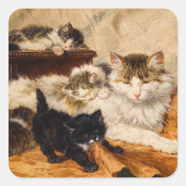 Mother and Her Kittens Square Sticker (Front)