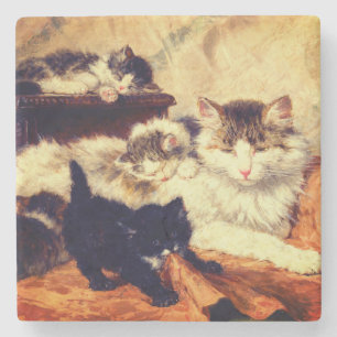 Mother and Her Kittens Stone Coaster