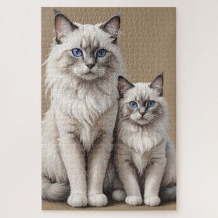 Mother and Kitten Ragdoll Cat Artwork Heartwarming Jigsaw Puzzle