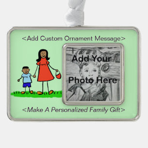 Mother and Son Family Cute Drawing Custom Ornament