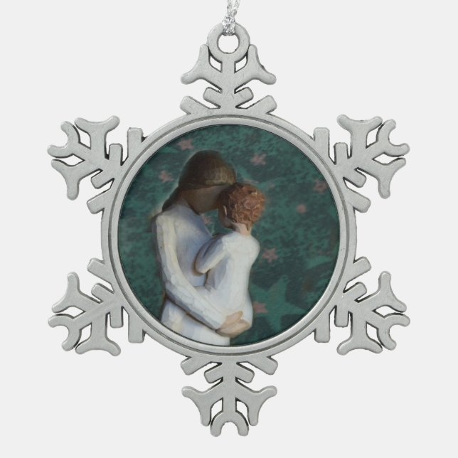 Mother and Son Pewter Snowflake Ornament (Front)