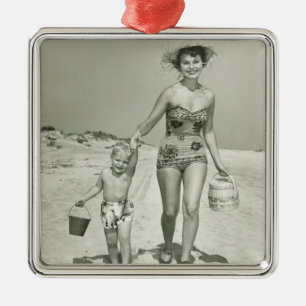 Mother and Son Walking Metal Tree Decoration