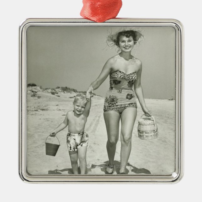 Mother and Son Walking Metal Tree Decoration (Front)