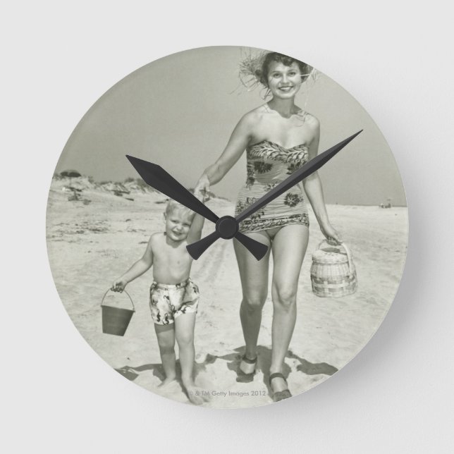 Mother and Son Walking Round Clock (Front)