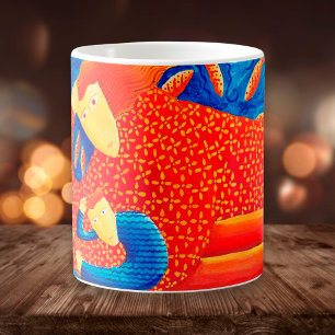 Mother And Son With Goldfish Modern Art Painting Coffee Mug