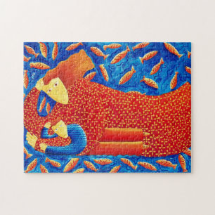 Mother And Son With Goldfish Modern Art Painting Jigsaw Puzzle