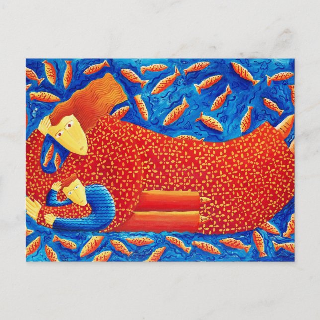 Mother And Son With Goldfish Modern Art Painting Postcard (Front)