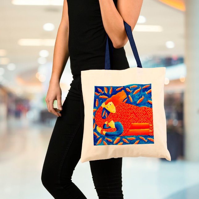 Mother And Son With Goldfish Modern Art Painting Tote Bag (Creator Uploaded)
