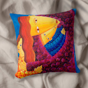 Mother and Sons Contemporary Art Acrylic Painting Cushion