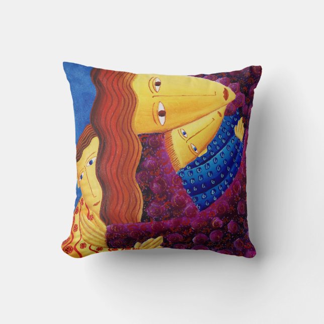 Mother and Sons Painting Love Script Cushion (Front)