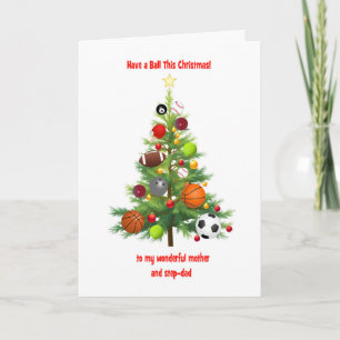 Mother and Step Dad Christmas Tree With Balls Holiday Card