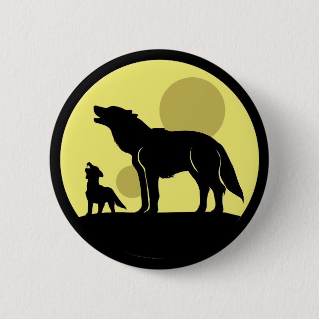 Mother and Wolf Pup 6 Cm Round Badge (Front)