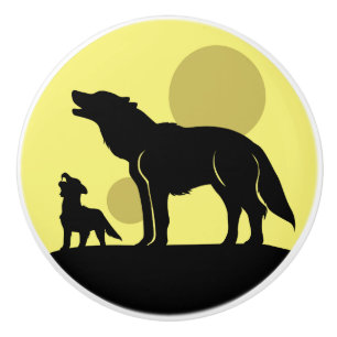 Mother and Wolf Pup Ceramic Knob