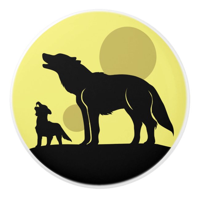Mother and Wolf Pup Ceramic Knob (Front)