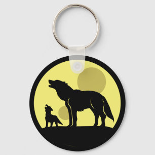 Mother and Wolf Pup Key Ring