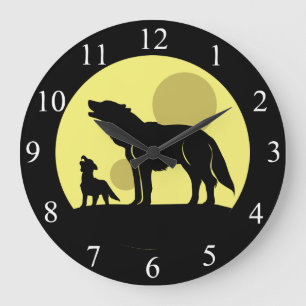 Mother and Wolf Pup Large Clock