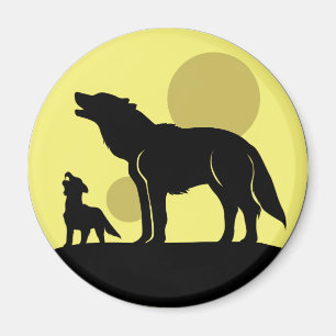 Mother and Wolf Pup Magnet