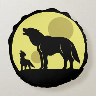 Mother and Wolf Pup Round Cushion