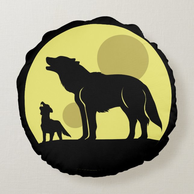 Mother and Wolf Pup Round Cushion (Back)