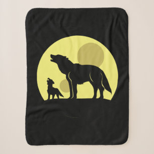 Mother and Wolf Pup Sherpa Blanket