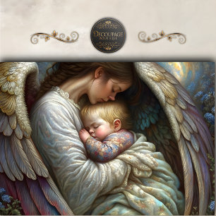 Mother Angel Holding Baby Wings Decoupage Tissue Paper