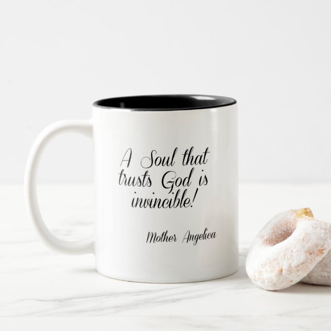 Mother Angelica Quote Two-Tone Coffee Mug (With Donut)