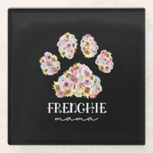 Mother Art Frenchie Mama Floral Paw French Bulldog Glass Coaster
