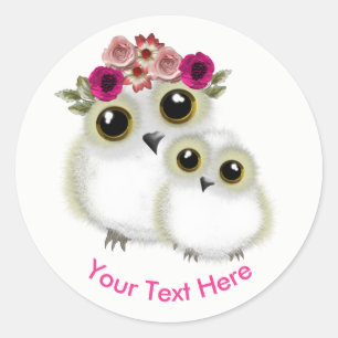 Mother Baby Cute Owl Pink White Personalised Classic Round Sticker