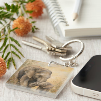 Mother & Baby Elephant Acrylic Keychain |
