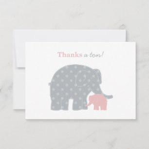 Mother Baby Elephant Pink Grey Dots Girl Thank You Card