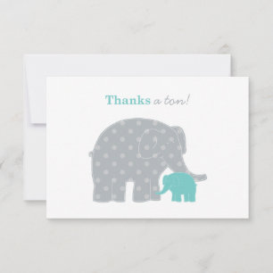 Mother Baby Elephant Teal Grey Dots Thank You Card