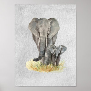 Mother & Baby Elephant Textured Poster