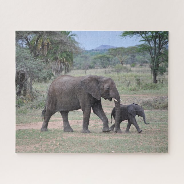 Mother Baby Elephants Nature Photography Jigsaw Puzzle (Horizontal)