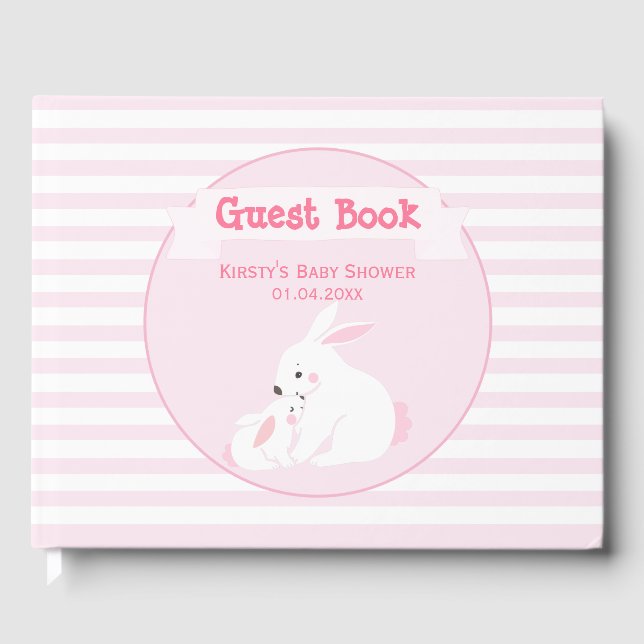 Mother & Baby Girl Bunny | Baby Shower Guest Book (Front)