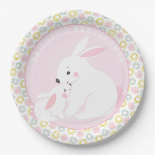 Mother & Baby Girl Bunny  Baby Shower Paper Plates