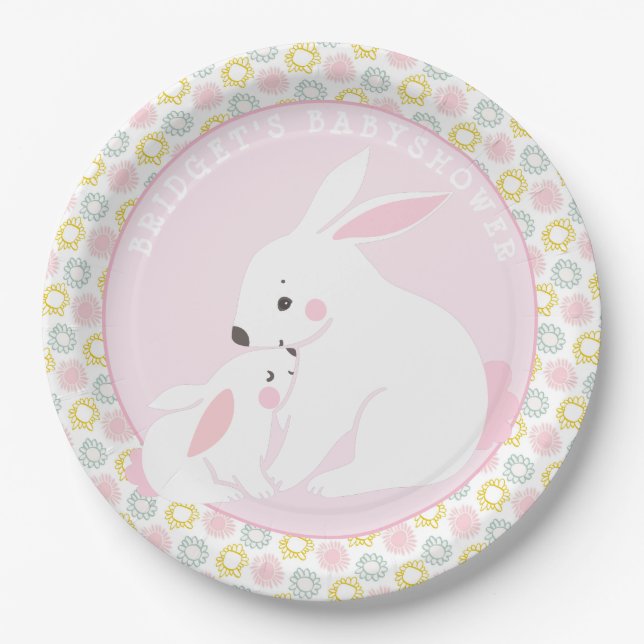Mother & Baby Girl Bunny  Baby Shower Paper Plates (Front)