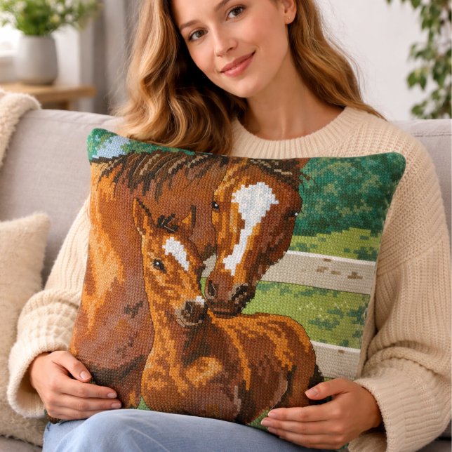 Mother Baby Horse Cross Stitch Style Cushion (Creator Uploaded)