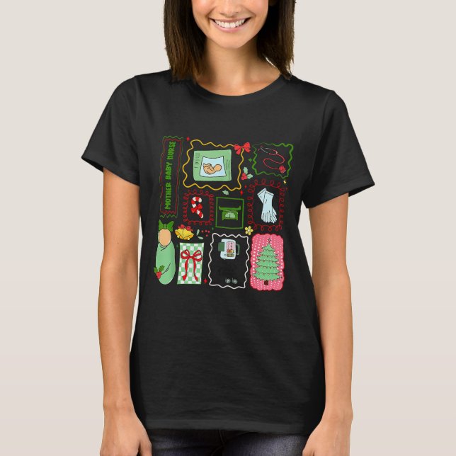 Mother Baby Nurse Christmas Stamp Stpartum Materni T-Shirt (Front)