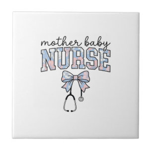 Mother Baby Nurse Floral Bow Shirt Design_1 Ceramic Tile