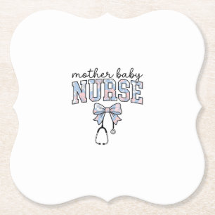 Mother Baby Nurse Floral Bow Shirt Design_1 Paper Coaster
