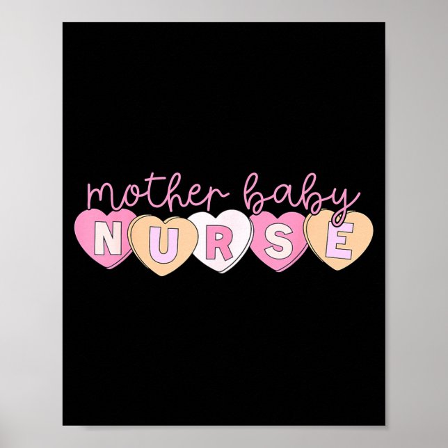 Mother Baby Nurse Hearts Valentine Obgyn Stpartum  Poster (Front)