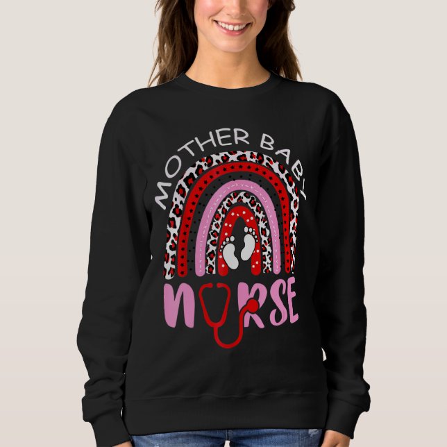 Mother Baby Nurse Rainbow Leopard Stethoscope Vale Sweatshirt (Front)