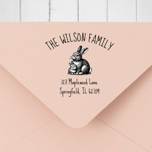 Mother & Baby Rabbit Family Return Address Stamp